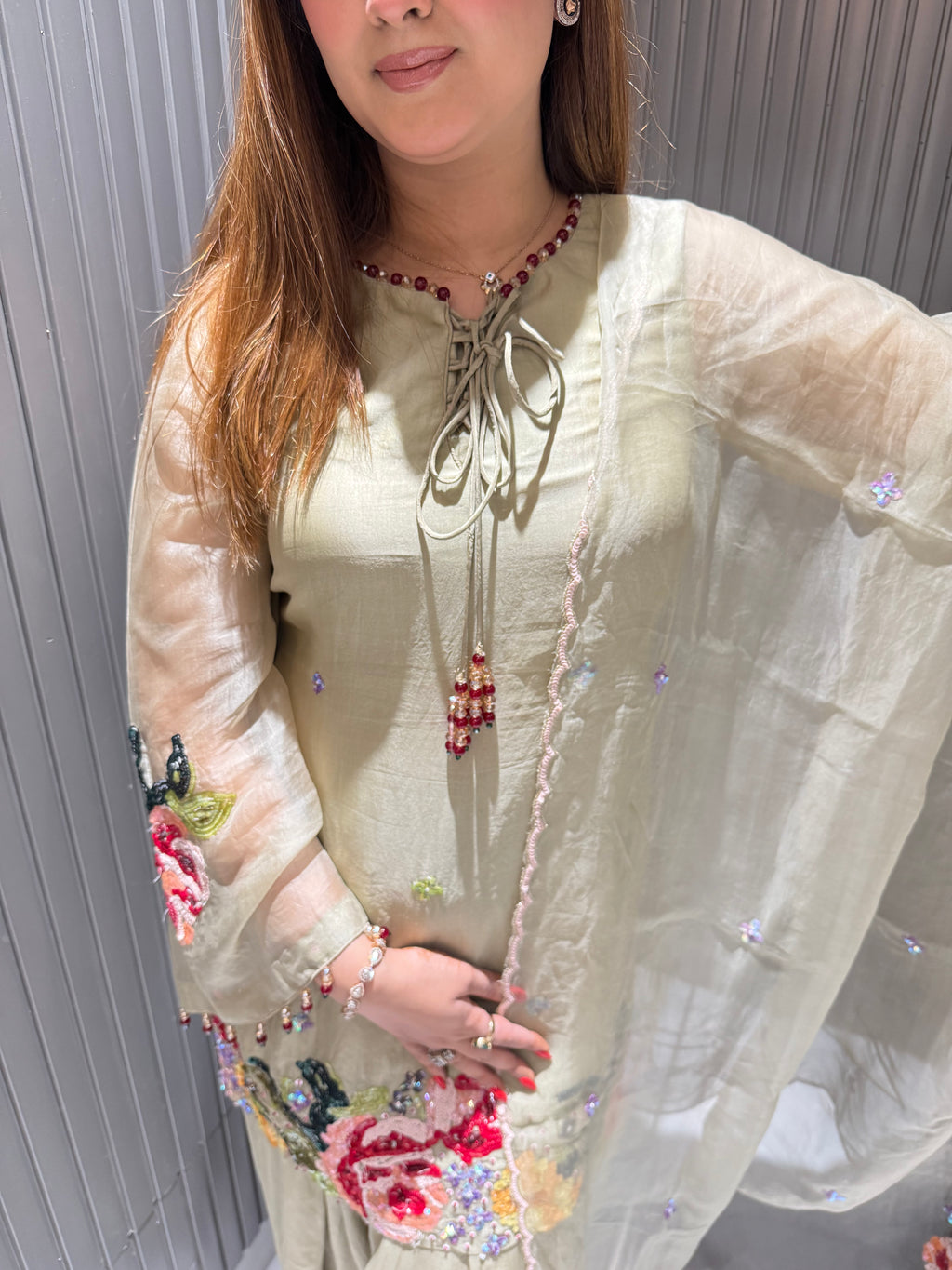 Mint Green Sequin Handwork Suit