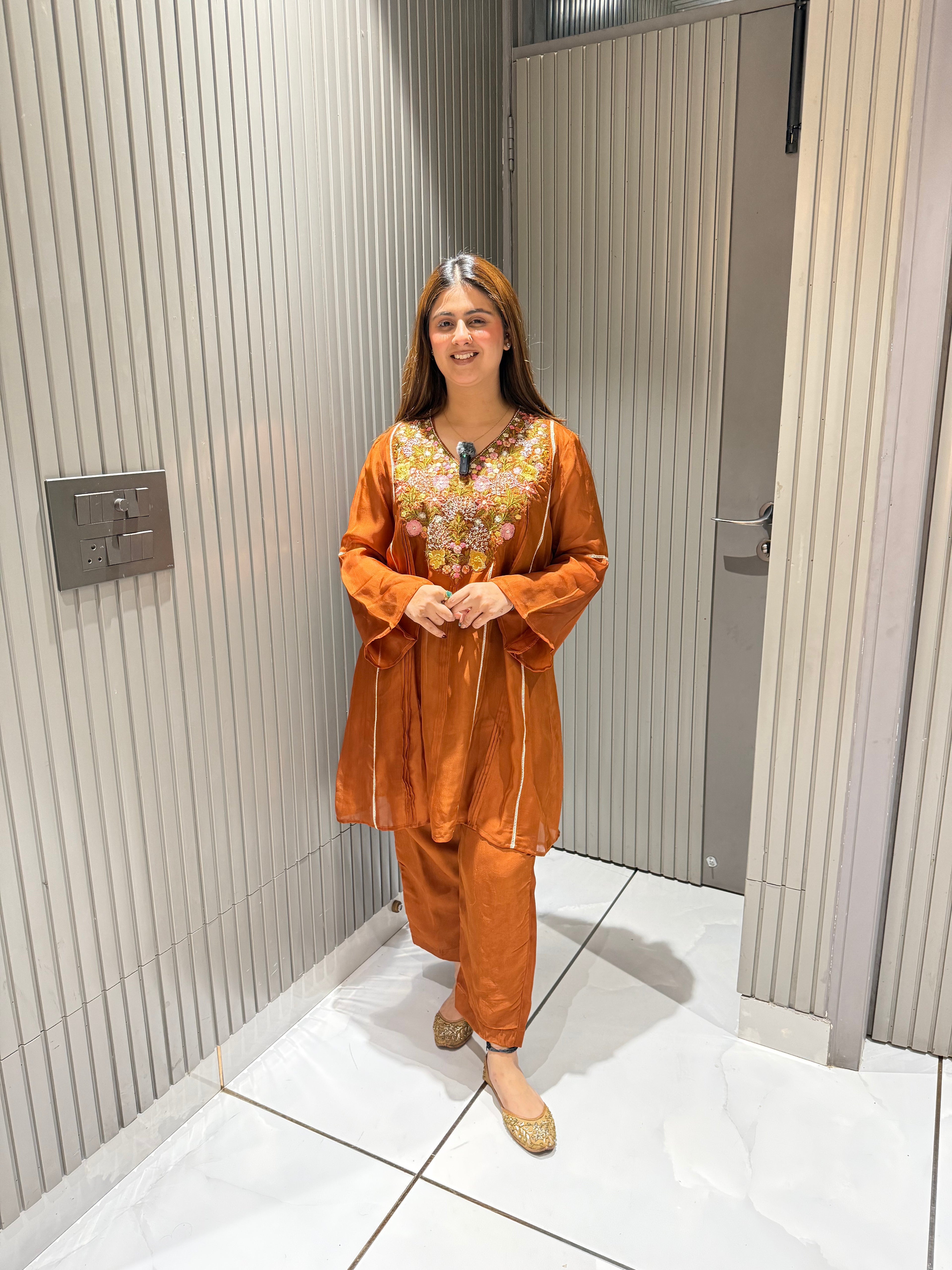 Organza Thread Embroidered Coord Set With Inner