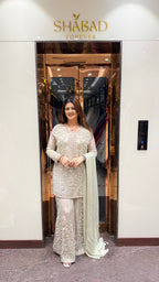 Pastel Grey Full Handwork Sharara Suit