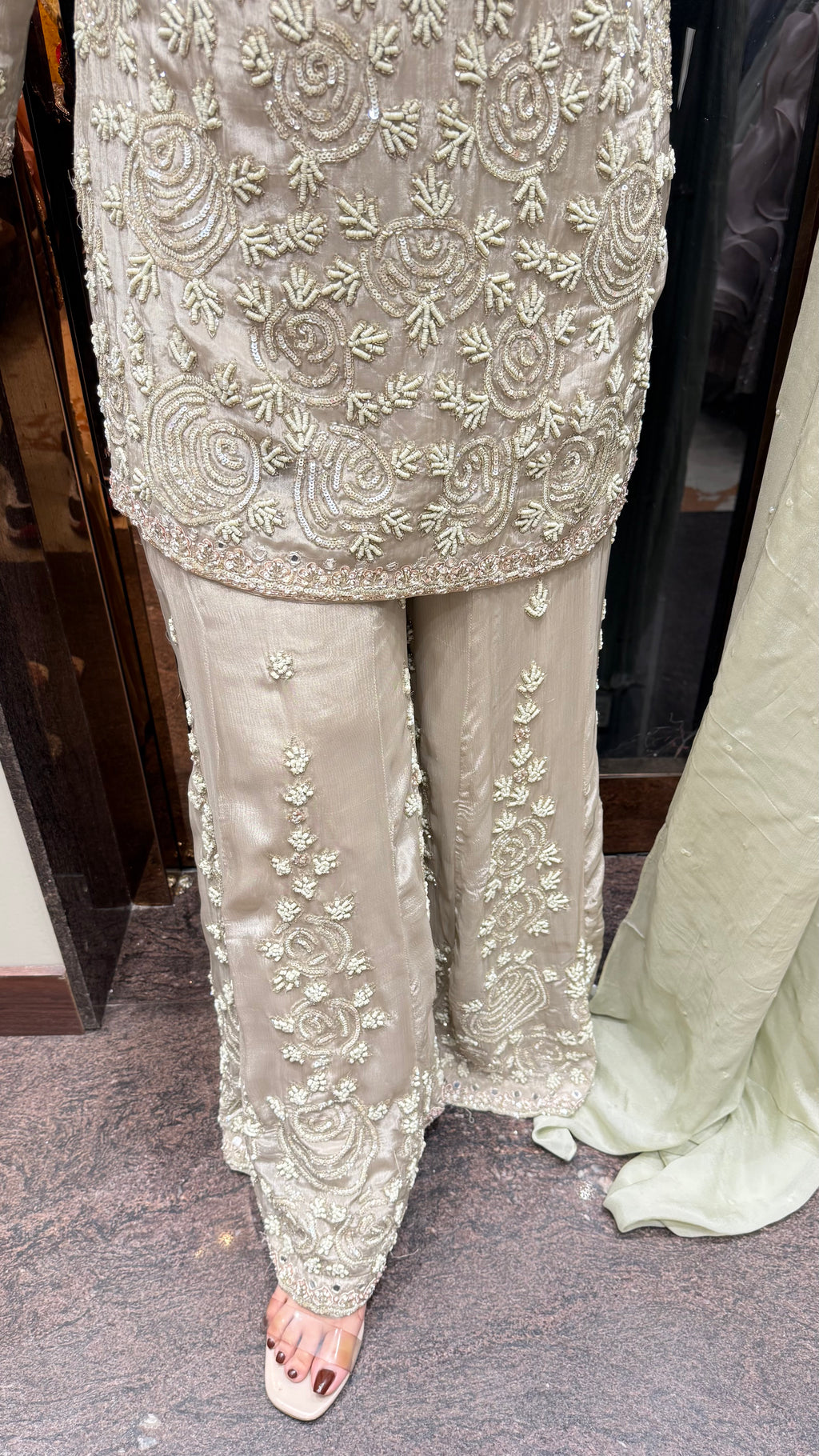 Pastel Grey Full Handwork Sharara Suit