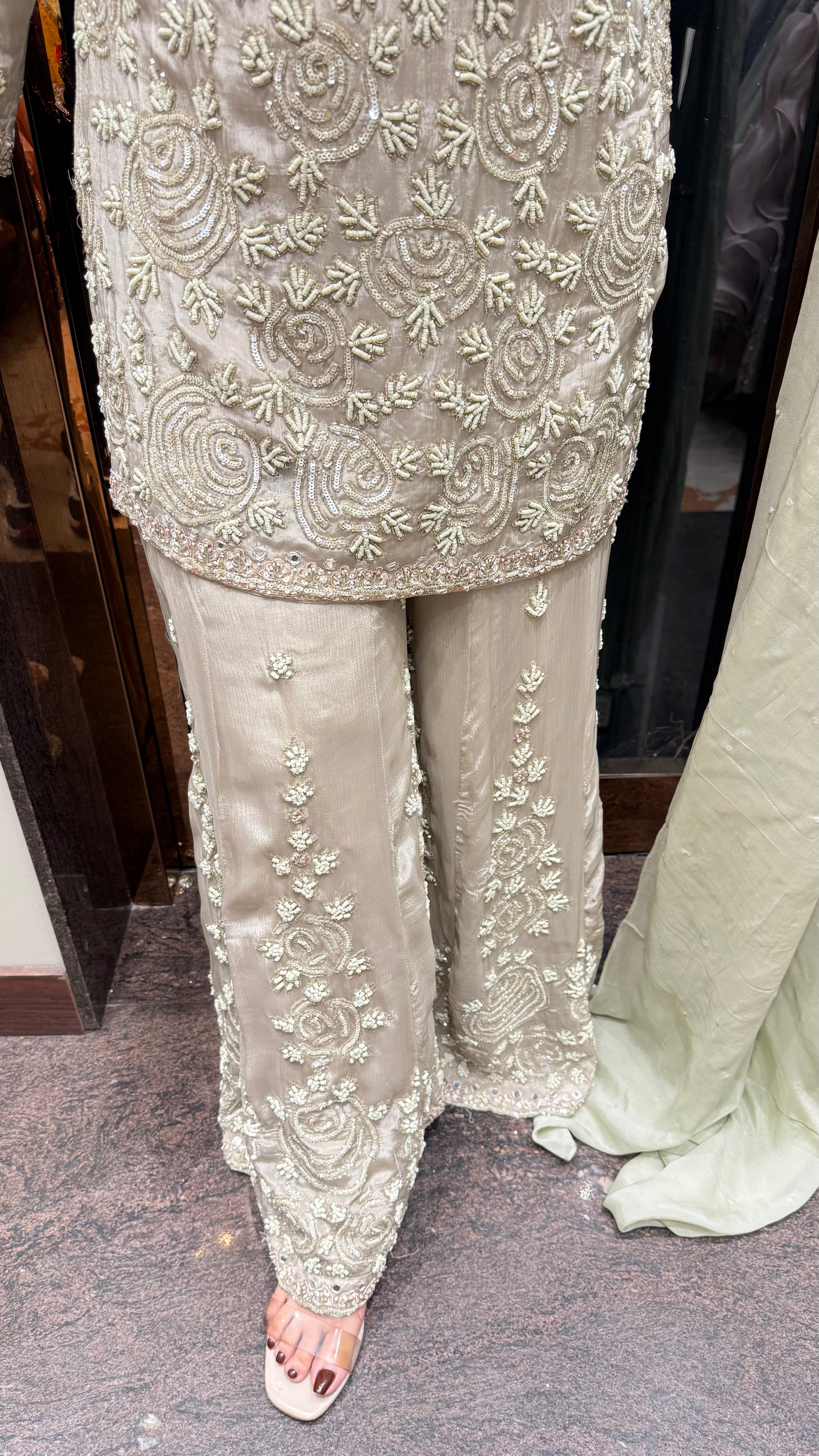 Pastel Grey Full Handwork Sharara Suit