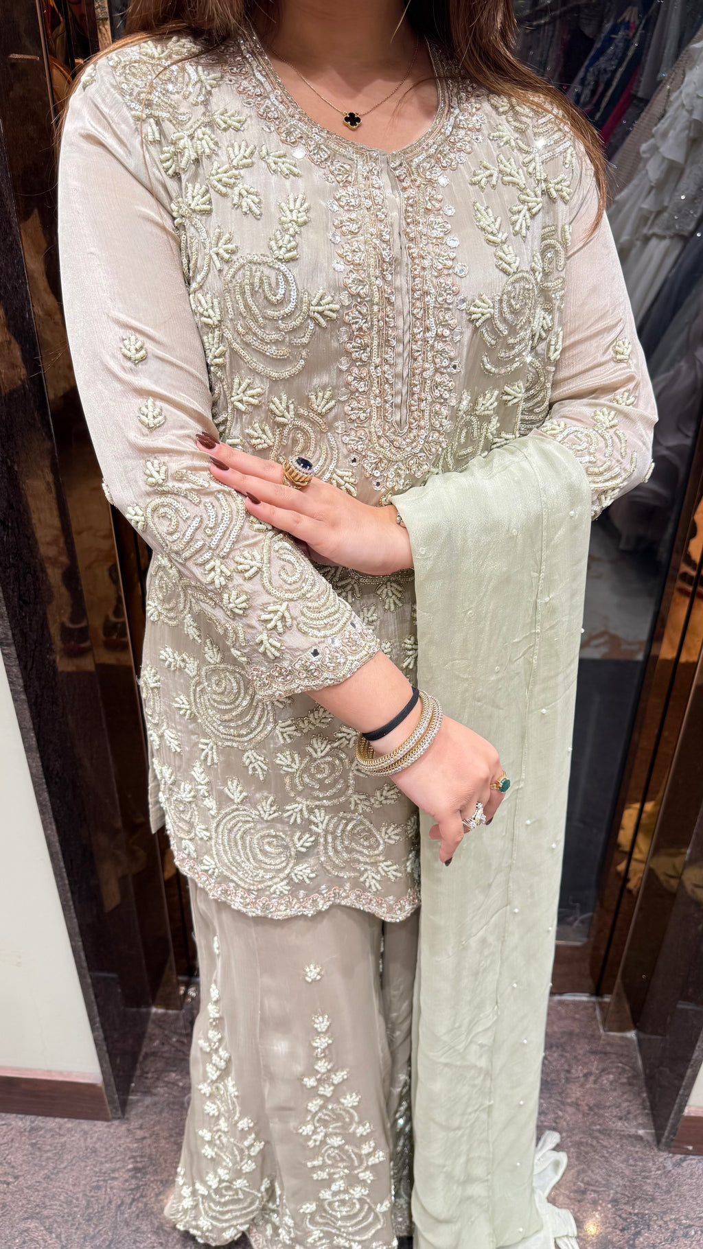 Pastel Grey Full Handwork Sharara Suit