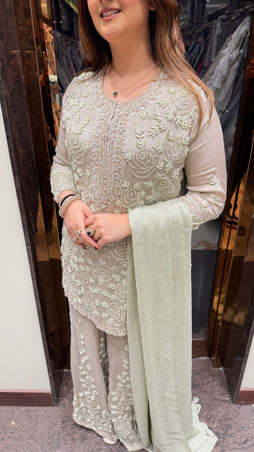 Pastel Grey Full Handwork Sharara Suit