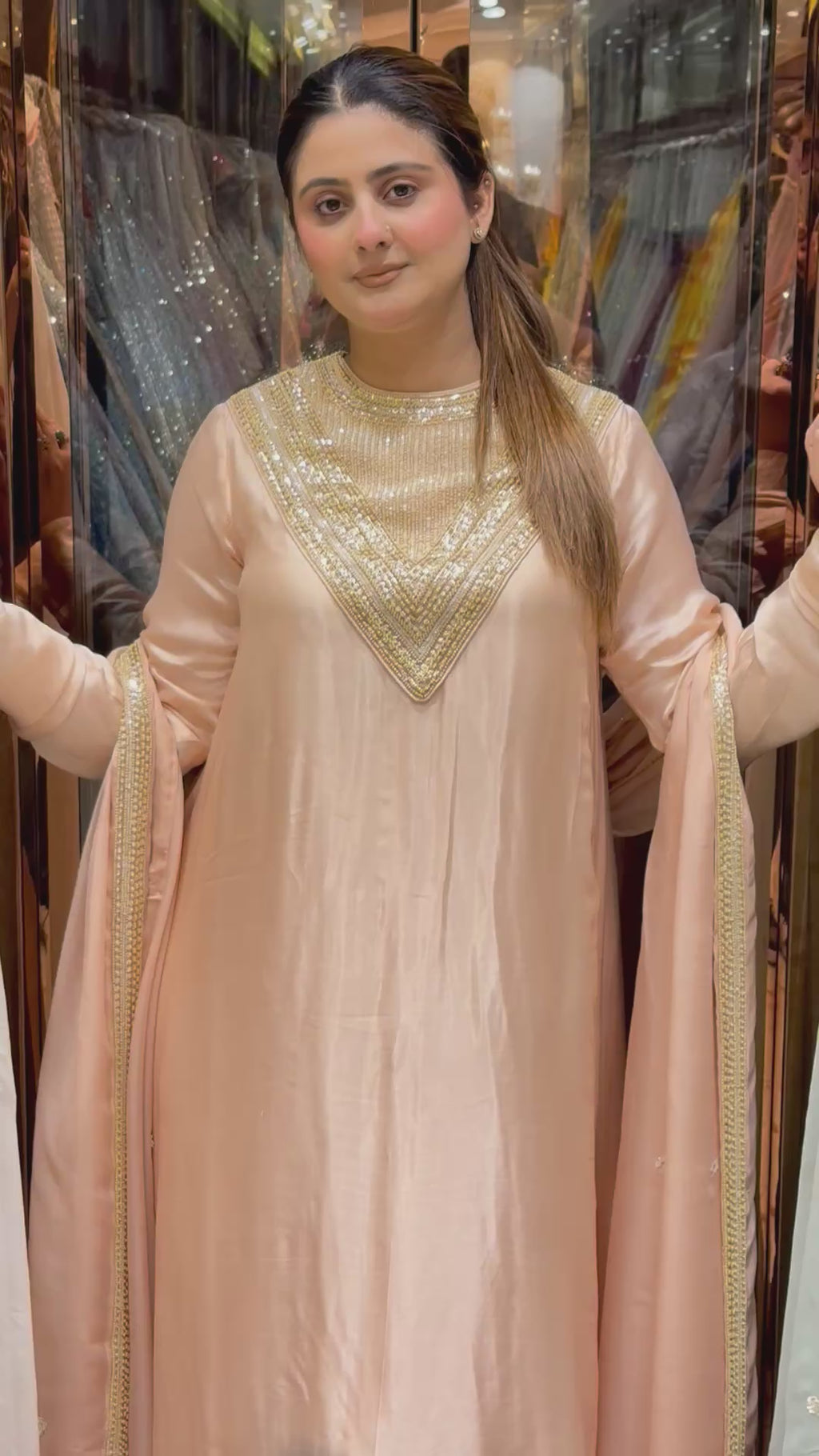 Hamza Churidaar sleeve designer neckline long sharara suit