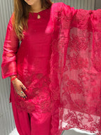 Unstitched Pure Organza Rose Suit
