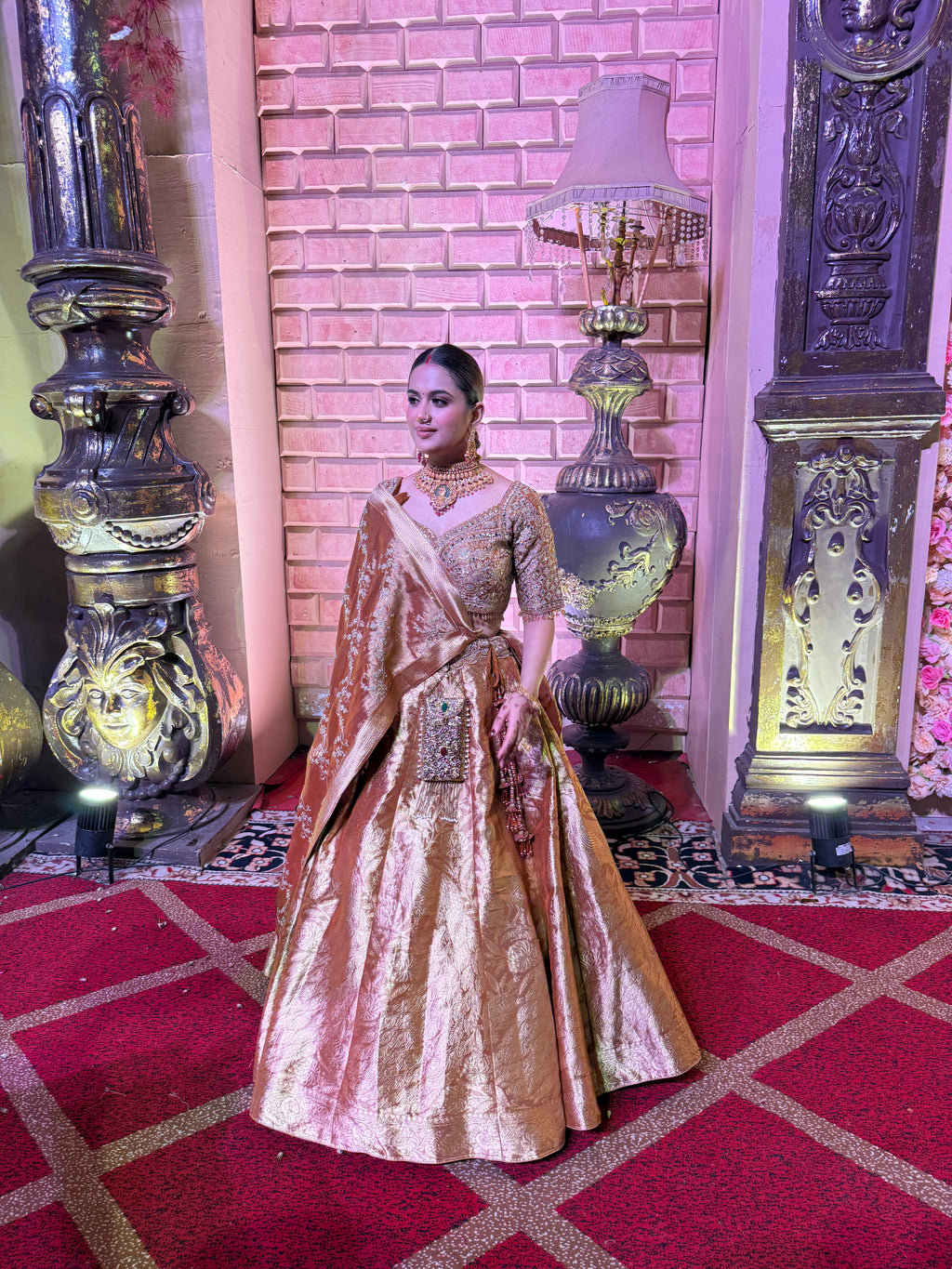 Rust Handwork Banarasi Lehenga