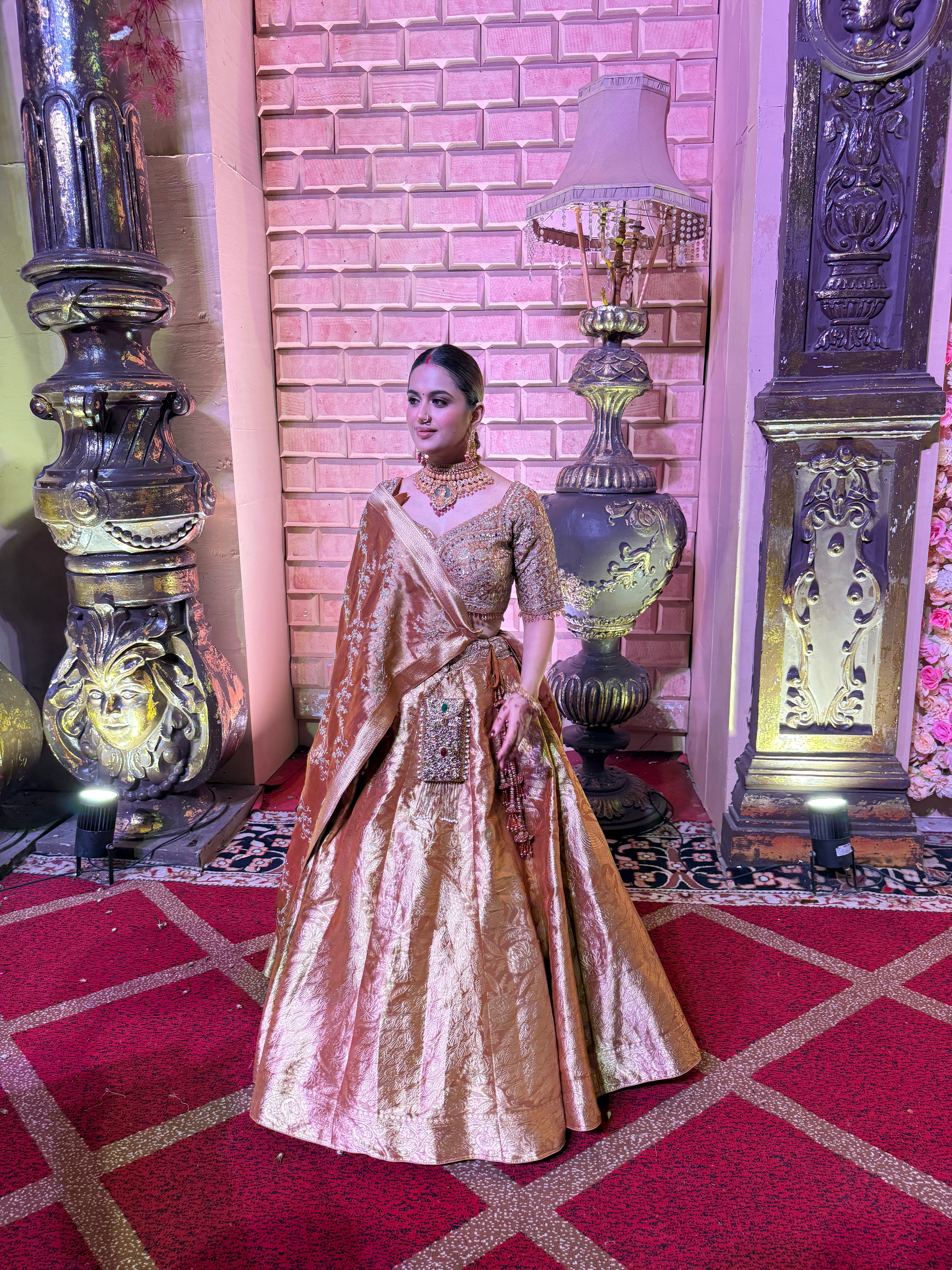 Rust Handwork Banarasi Lehenga