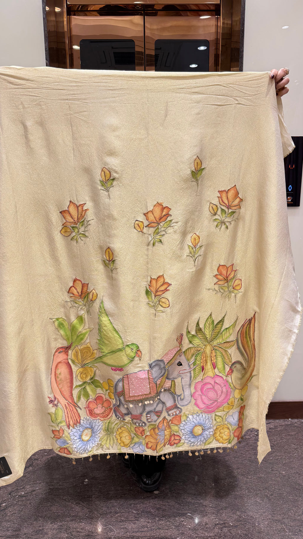Shimmer Tissue Fabric Suit With Handpaint