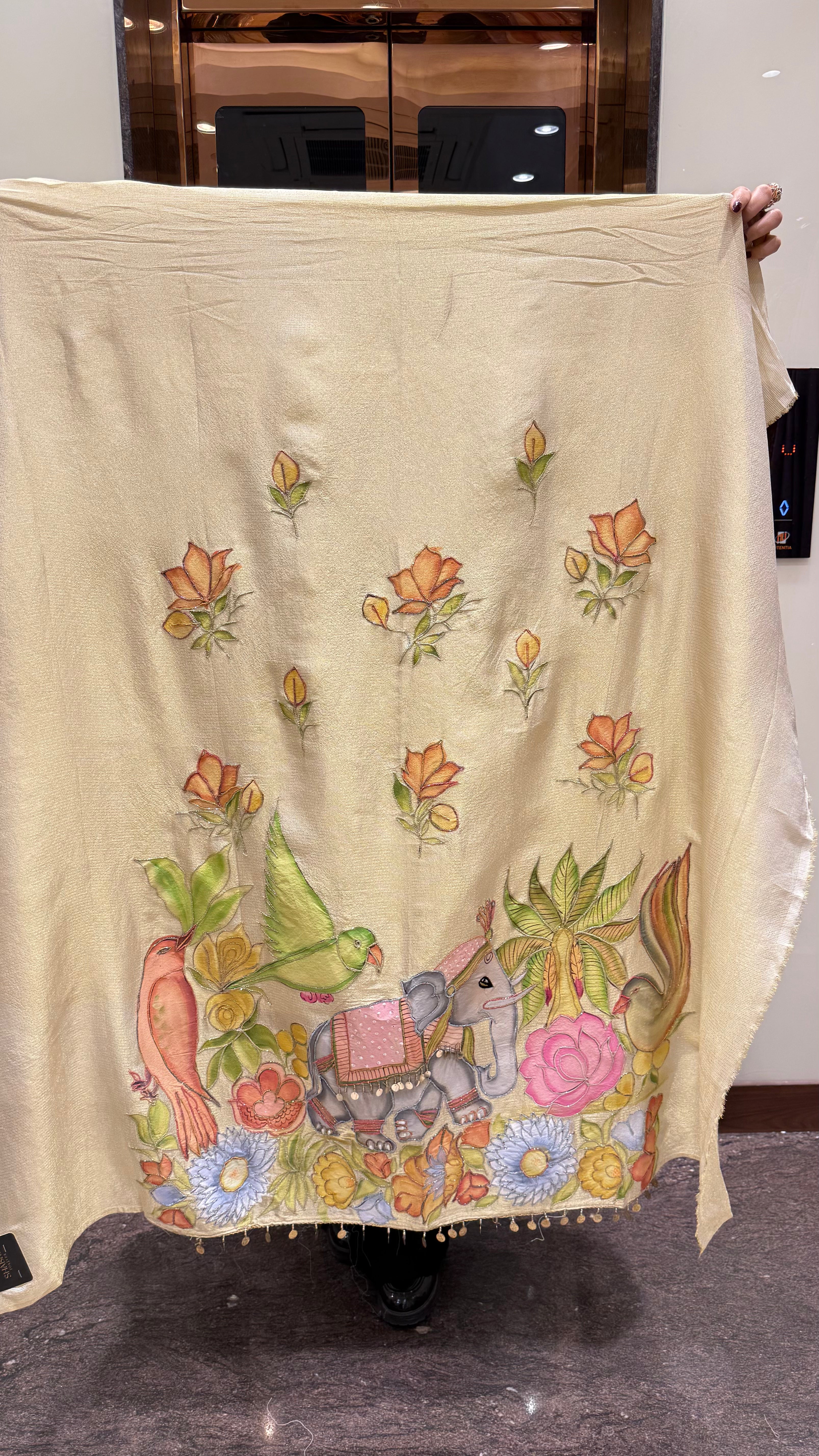 Shimmer Tissue Fabric Suit With Handpaint