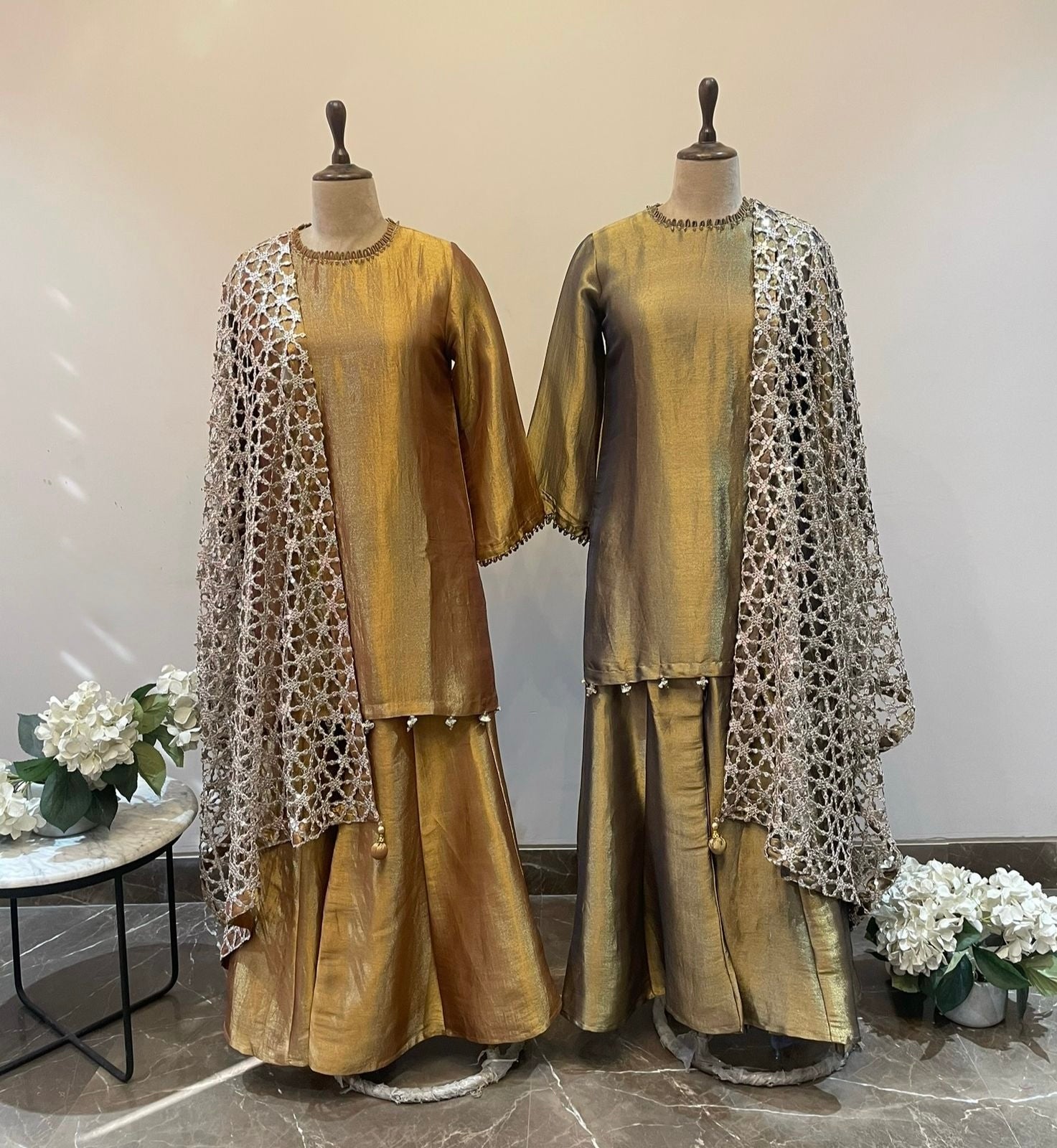 Shimmer Tissue Suit with Laser Cut Duppatta