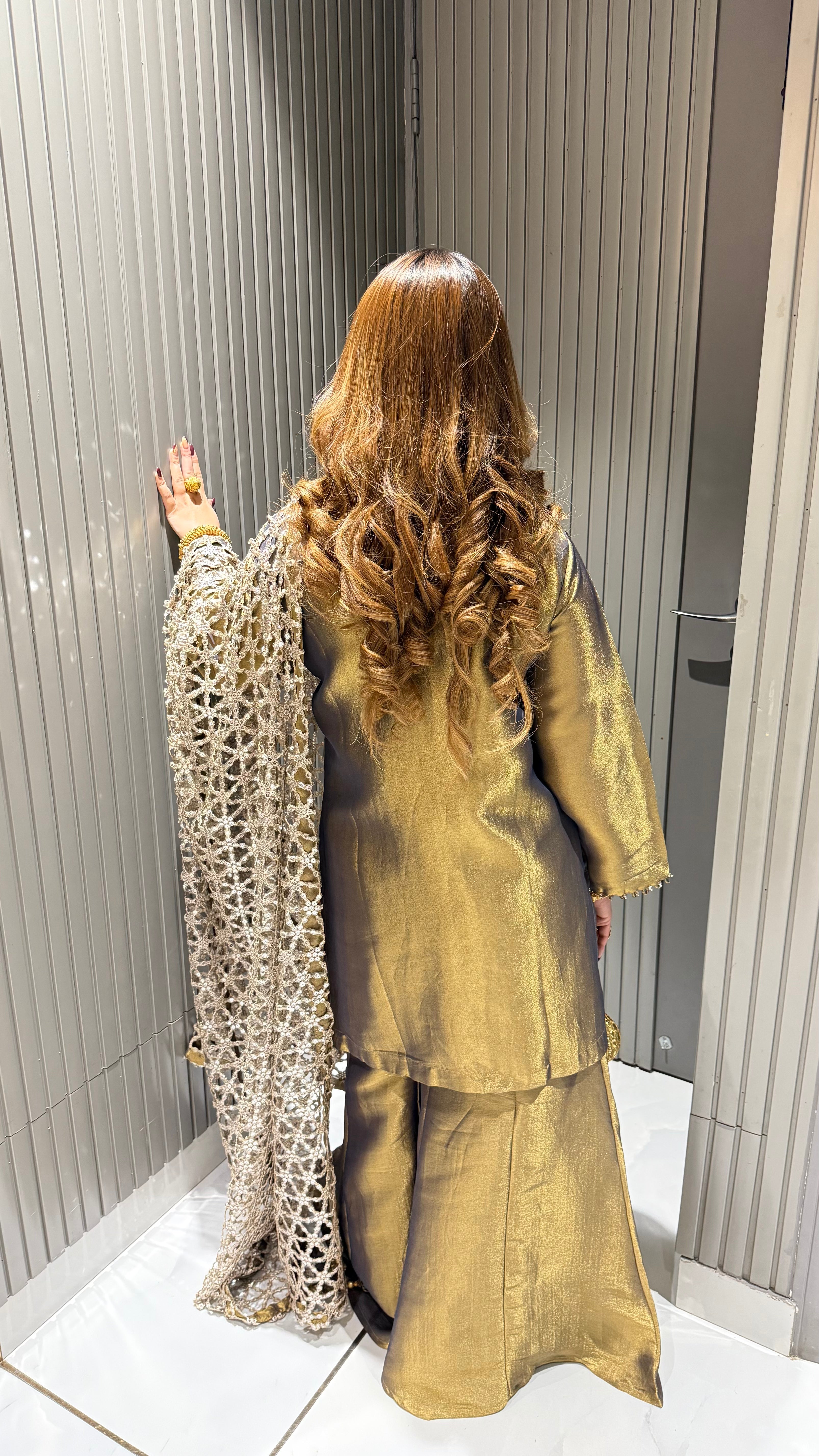 Shimmer Tissue Suit with Laser Cut Duppatta