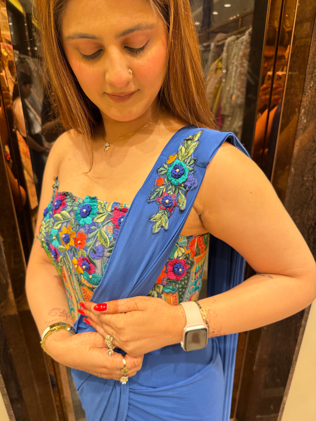 Thread Embroidered Corset Drape Saree