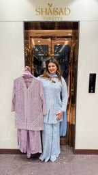 Front Cut Chinon Pearl & Katana Handwork Suit